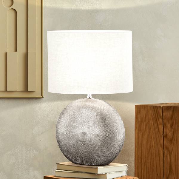Tischleuchte Tobse - Keramik / Leinen - 1-flammig - Silver White - Höhe: 53 cm