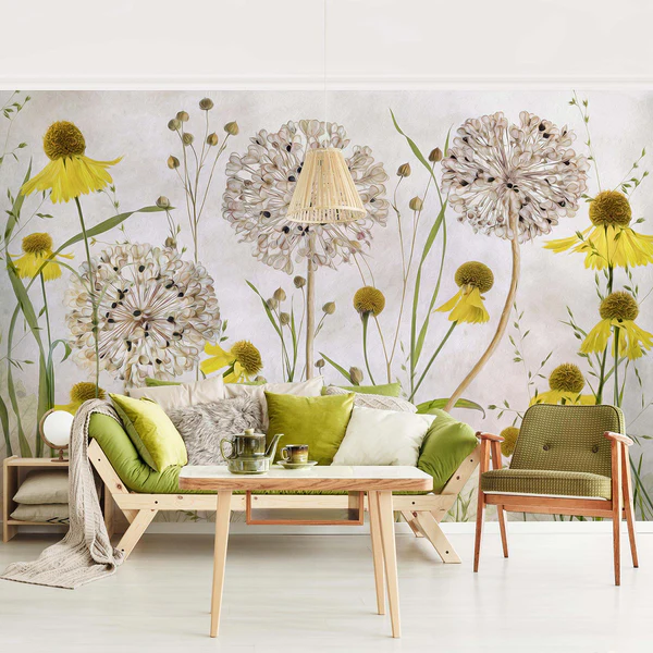Vliestapete Allium und Helenium - Vliespapier - Beige - 432 x 290 cm - Image 2