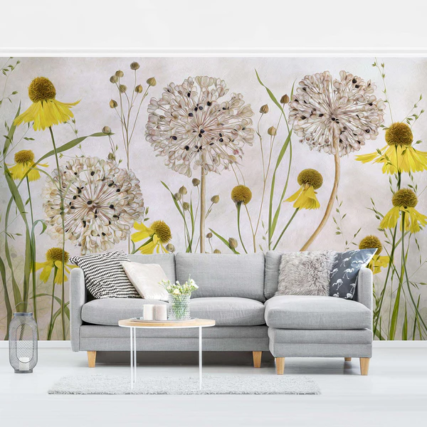Vliestapete Allium und Helenium - Vliespapier - Beige - 432 x 290 cm - Image 4