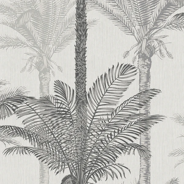 Vliestapete Palm Exotique - Beige - 0,52m x 10,05m x 0,02m - Hellgrau / Weiß