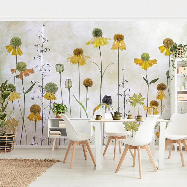 Vliestapete Zarte Helenium Blüten - Vliespapier - Beige - 384 x 255 cm - Image 2