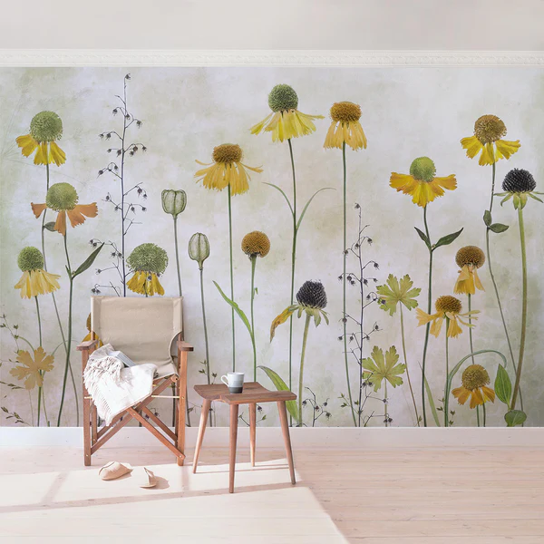 Vliestapete Zarte Helenium Blüten - Vliespapier - Beige - 384 x 255 cm - Image 4
