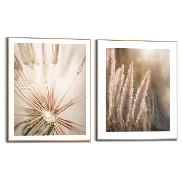 Wandbilder Set Natur (2-tlg.) - Print in Holzrahmen - Beige