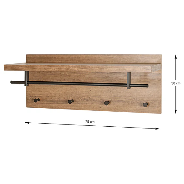 Wandgarderobe Dunnet 75 cm - Eiche Dekor / Schwarz - Image 4