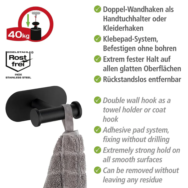 Wandhaken Duo Orea - Edelstahl - Schwarz - Schwarz - Image 5