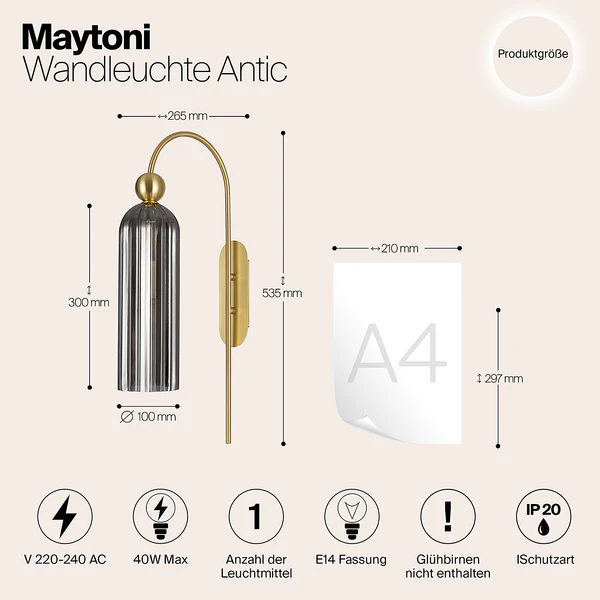 Wandleuchte Antic - Rauchglas / Metall - 1-flammig - Grau - Image 4