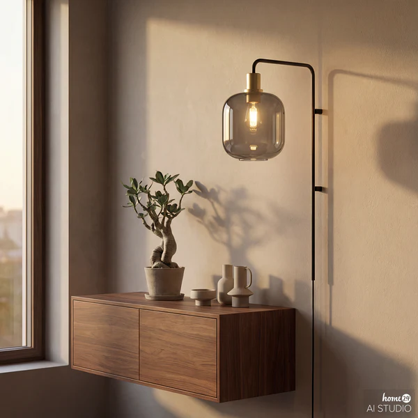 Wandleuchte MOME - Rauchglas / Eisen - 1-flammig - Höhe: 70 cm - Image 4