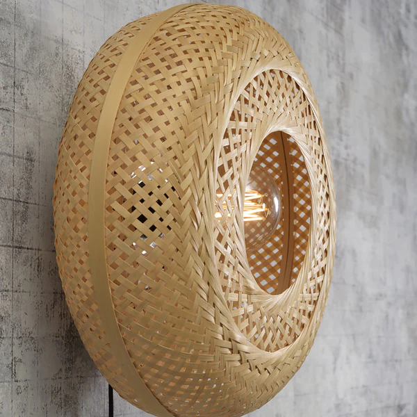 Wandleuchte Palawan - Bambus massiv / Eisen - 1-flammig - Beige - Durchmesser: 40 cm - Image 6