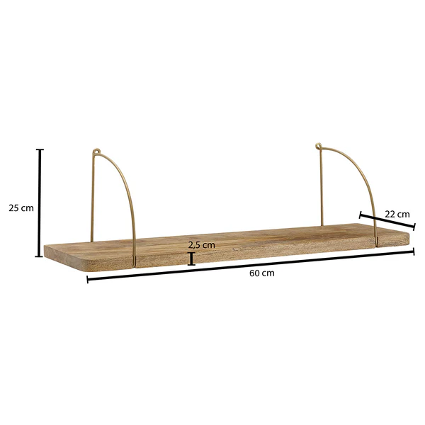 Wandregal Fusine - Mangoholz Massiv / Eisen - Braun / Gold - Breite: 60 cm - Image 6