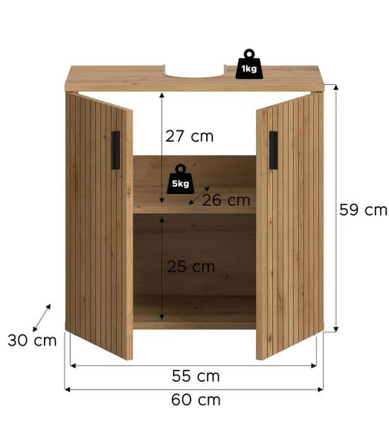 Waschbeckenunterschrank Mone 60 cm - Eiche Artisan Dekor - Image 6