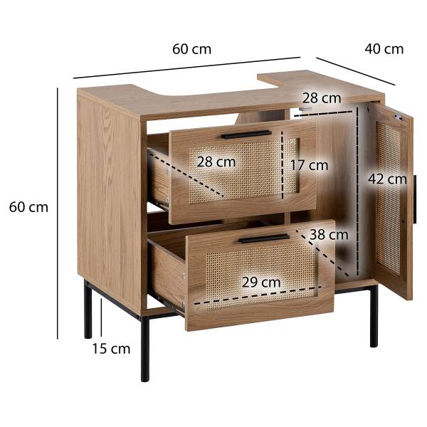 Waschbeckenunterschrank Ohoni B - Eiche Dekor - Schwarz - Image 6