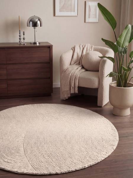 Wollteppich Eleni rund - Wolle / Recycelte Baumwolle - Weiß - Durchmesser: 120 cm - Image 2
