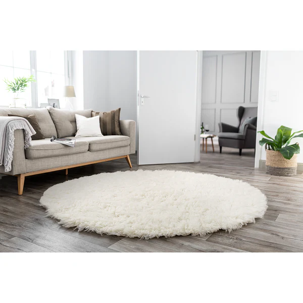 Wollteppich Flokos XXL Rund - Schurwolle - Weiß - Durchmesser: 100 cm - Image 2
